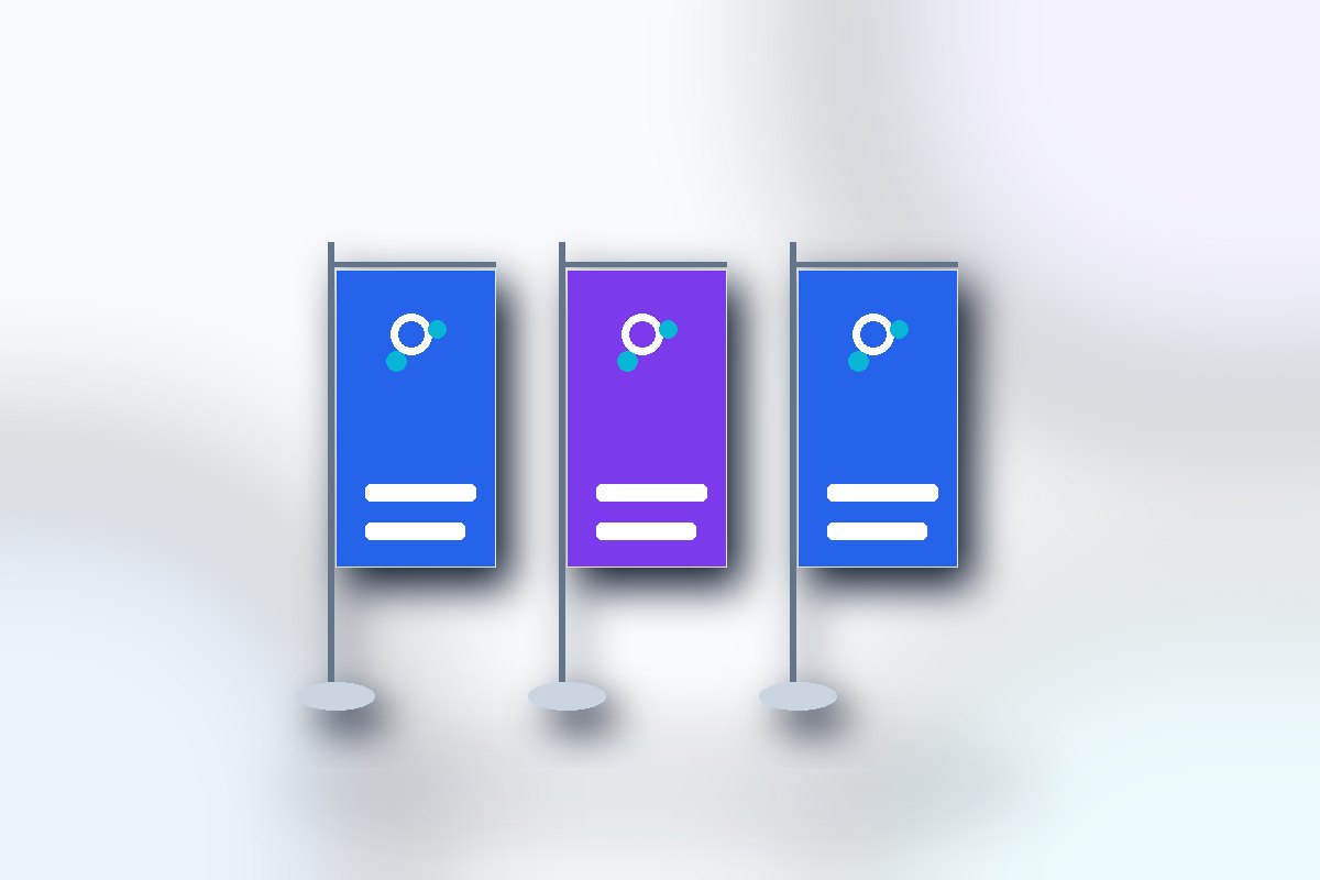 Visuel produit ReflexPrinting : Drapeaux pour mât avec potence, catégorie Drapeaux, style premium bleu violet.
