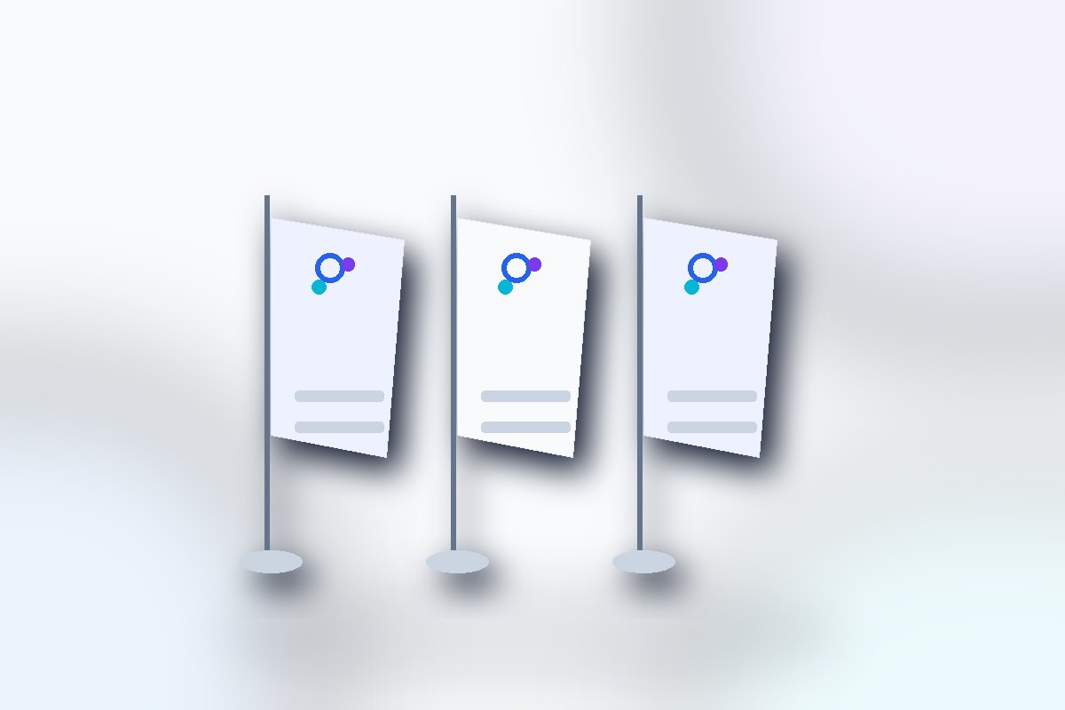 Visuel produit ReflexPrinting : Drapeaux pour mât sans potence, catégorie Drapeaux, style premium bleu violet.