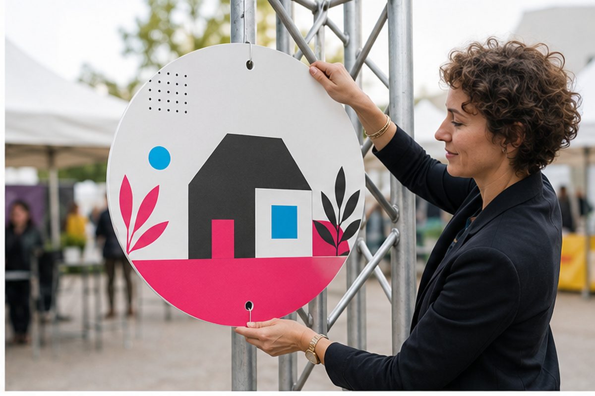 Panneau immobilier rond imprimé par ReflexPrinting