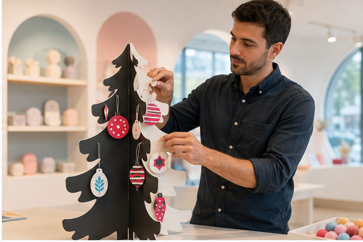Sapin de Noël de comptoir imprimé en quadrichromie par ReflexPrinting