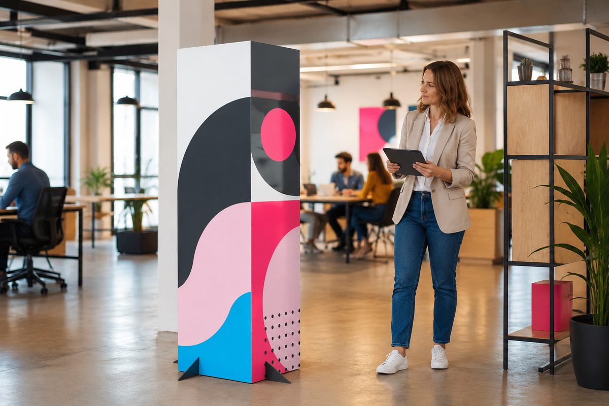 Totem carré de sol imprimé en quadrichromie par ReflexPrinting