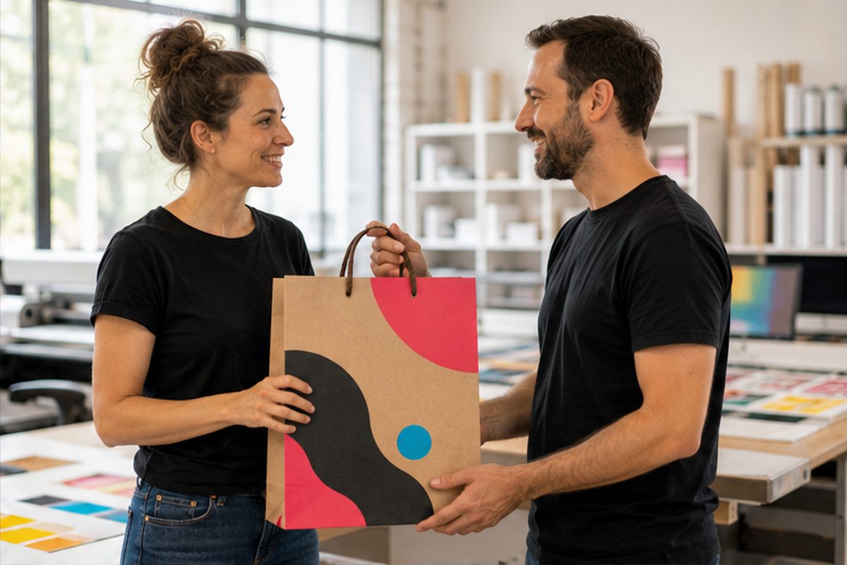 Bolsa de papel con asa de cordón ECO impresa en cuatricromía por ReflexPrinting