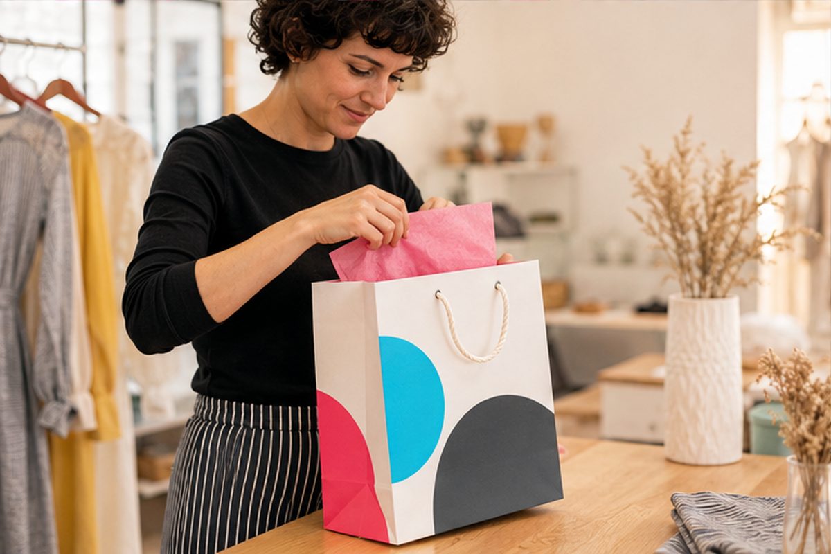 Bolsa de papel con asa de cordón STANDARD impresa en cuatricromía por ReflexPrinting