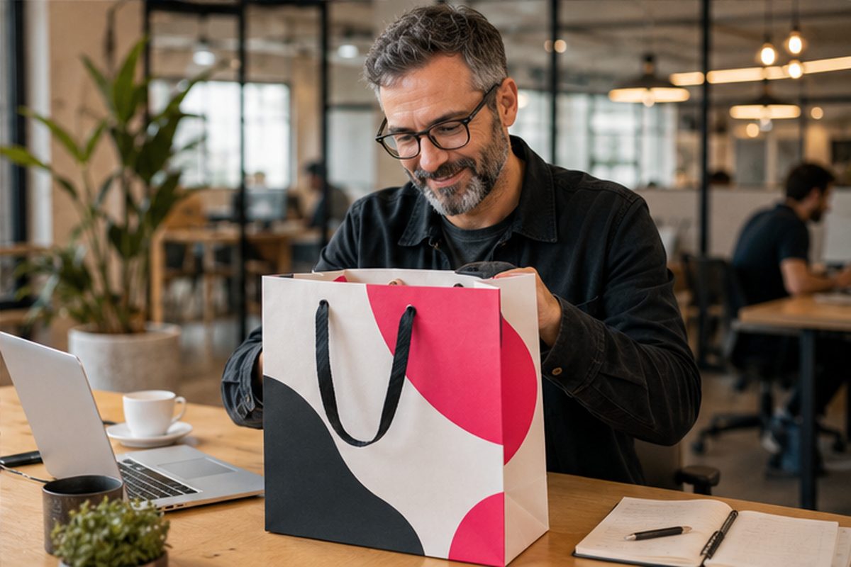 Bolsa de papel con asa de cordón de tela CLASSIC impresa en cuatricromía por ReflexPrinting