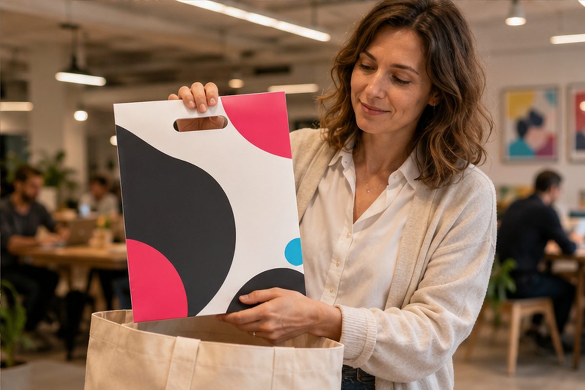 Bolsa de papel con asa troquelada ECO impresa en cuatricromía por ReflexPrinting